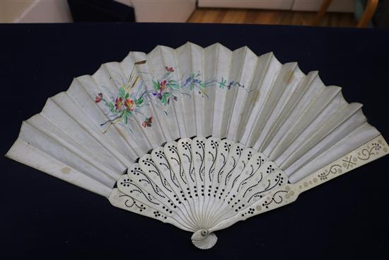 A French brise fan, A Chinese paper fan and 2 others